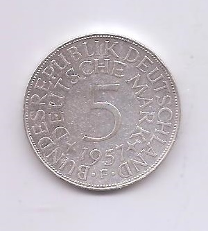 ALEMANIA DEL AÑO 1957 LETRA F DE 5 MARCOS 